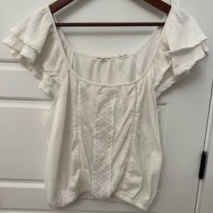 Caution to the Wind White Flutter Sleeve Peasant Top – XS